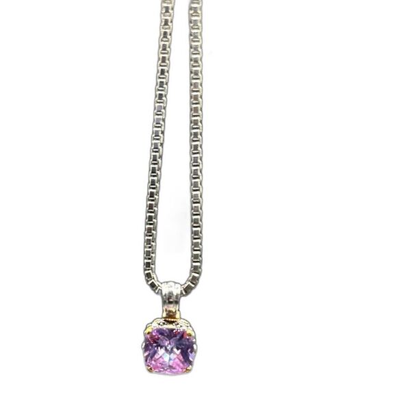 Amethyst April Birthday Pendant Silver Gold Tone Chain - Picture 1 of 5